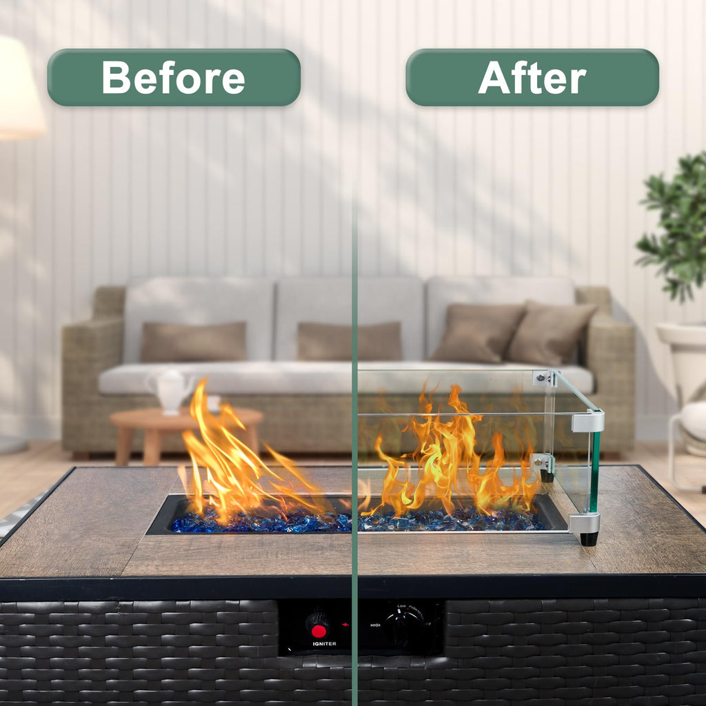 45 x 15.5 Inch Glass Wind Guard for Rectangular Fire Pit Table, Thick and Sturdy Tempered Glass Panel with Hard