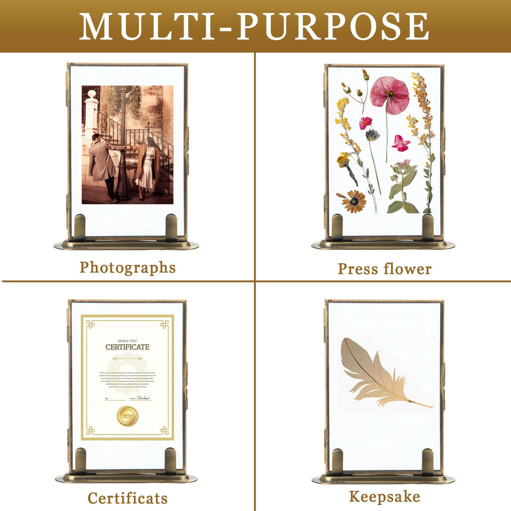 4x6 Brass Picture Frames Double Glass Small Gold Floating Frame
