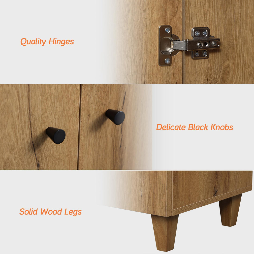 Sideboards Buffet Storage Cabinets, 8-Door Credenza Table, Oak Brown