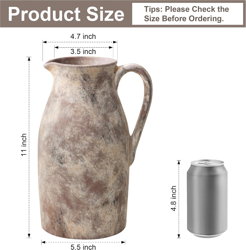 Ceramic Flower Vase with Handles,11" Neutral Tall Clay Terracotta Vases Farmhouse Table Vases with Handle Living Room