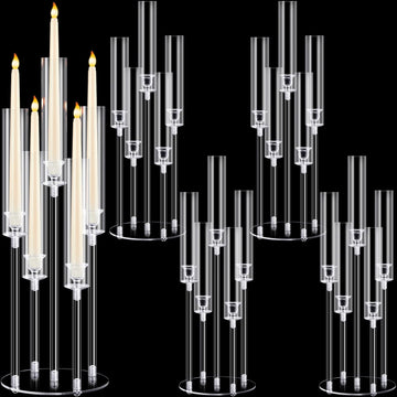4 Pcs Acrylic Candelabra Centerpieces Candle Holder Crystal 5 Arm Candlesticks Holder with Acrylic Shade Pillar Taper