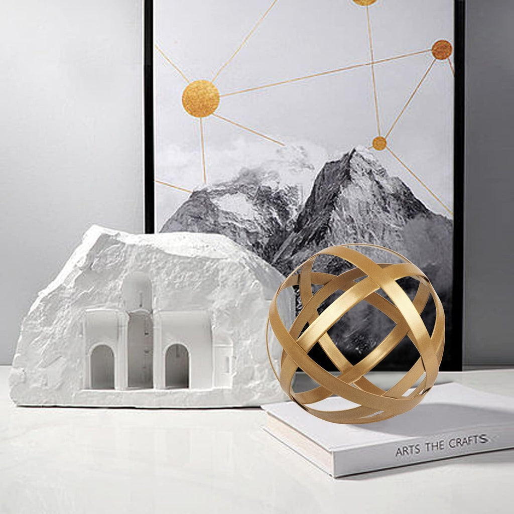 Gold Metal Decorative Sphere - Metal Band Decorative Ball - Modern Home Decor - Set of 3