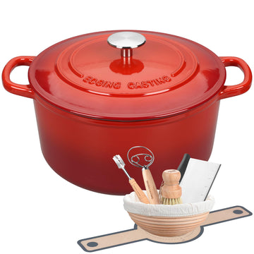 Enameled Cast Iron Dutch Oven with Sourdough Bread Baking Kit, Bread Dutch Oven with Lid, Includes Proofing Basket &