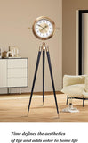 Elegant Triangle Metal Floor Clock European Retro Silent Pendulum Clock Luxury Art Tripod Standing Timepiece for Home Ornament