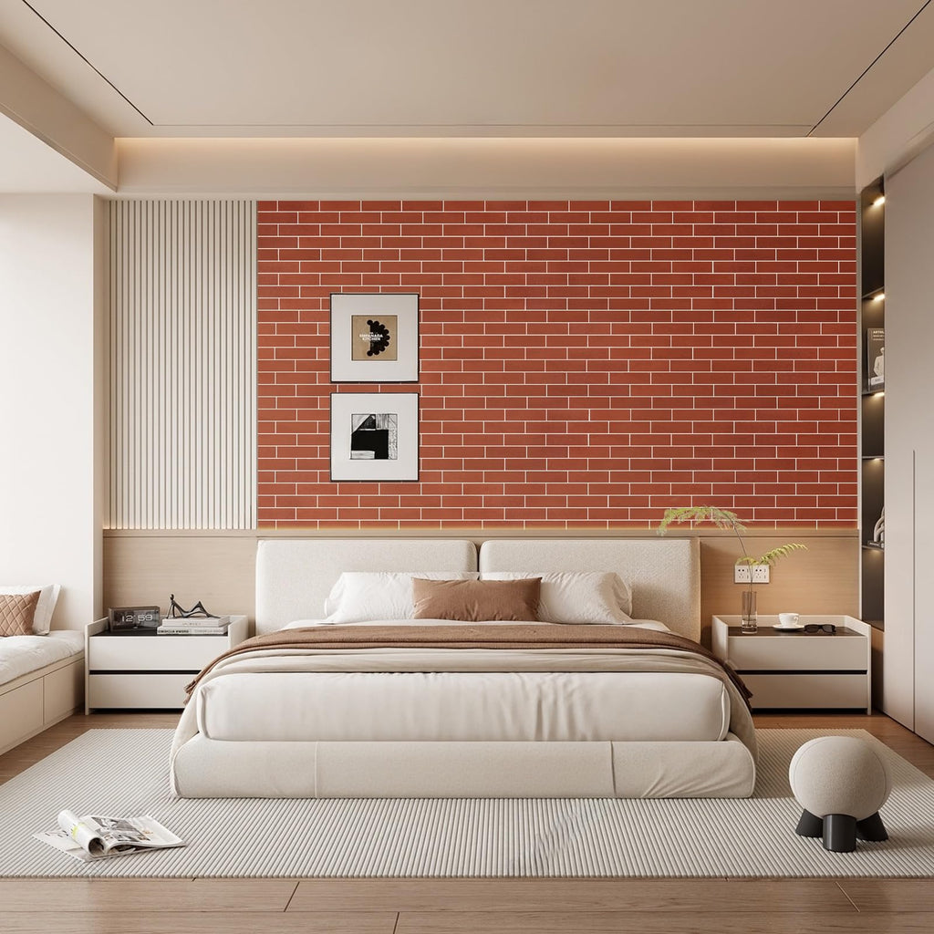 100 Pcs Faux Thin Brick Wall Tiles Veneers, Inorganic Modified Clay, 14 Sq.ft, Realistic Brick Texture and