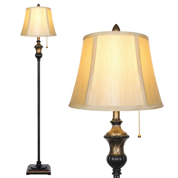Traditional Floor Lamp, Standing Lamp with Bronze Fabric Shade