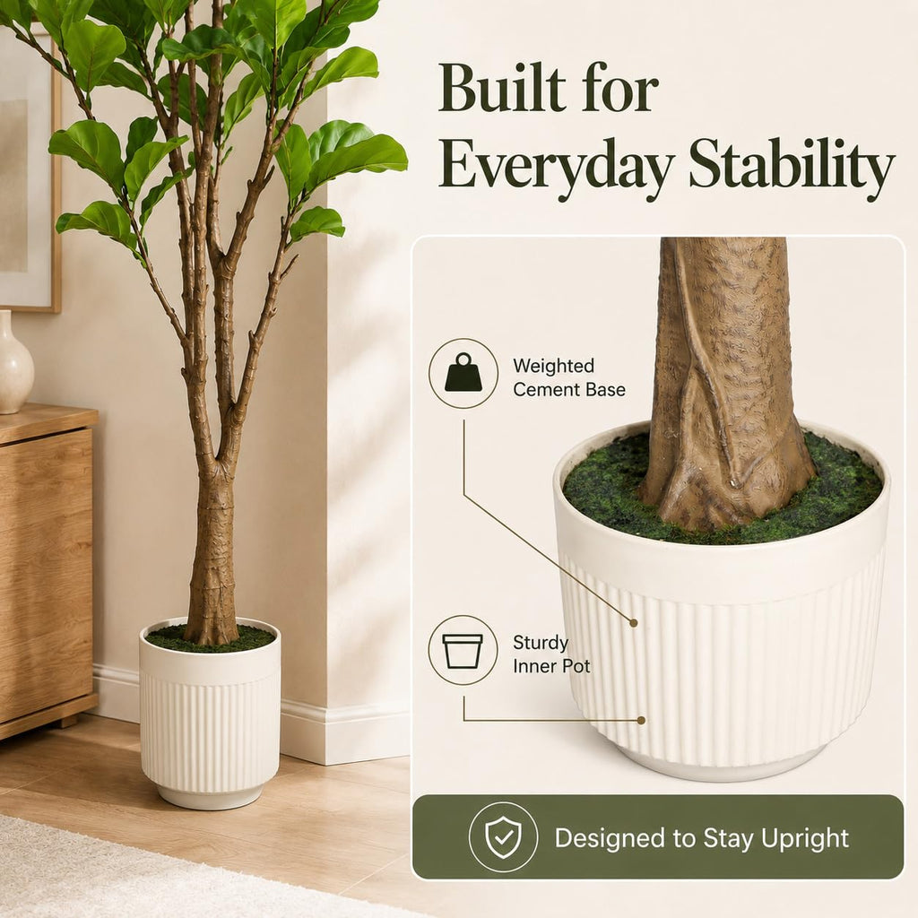 Artificial Fiddle Leaf Fig Tree, Lifelike Faux Fig Plant Indoor Decor 4.4FT