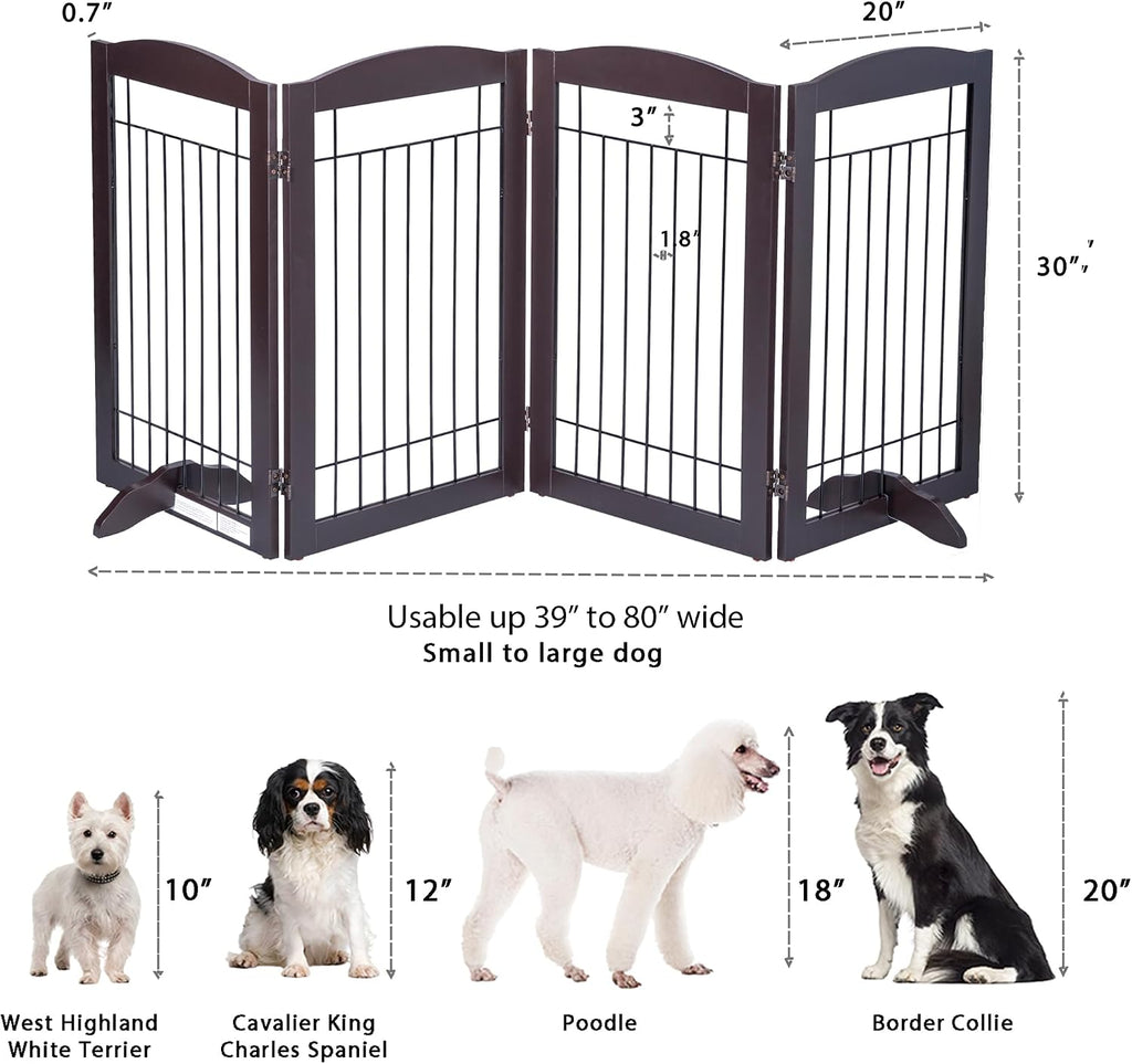 Free Standing Foldable Metal Pet Gate for Dog, 80" Extra Wide 30" H
