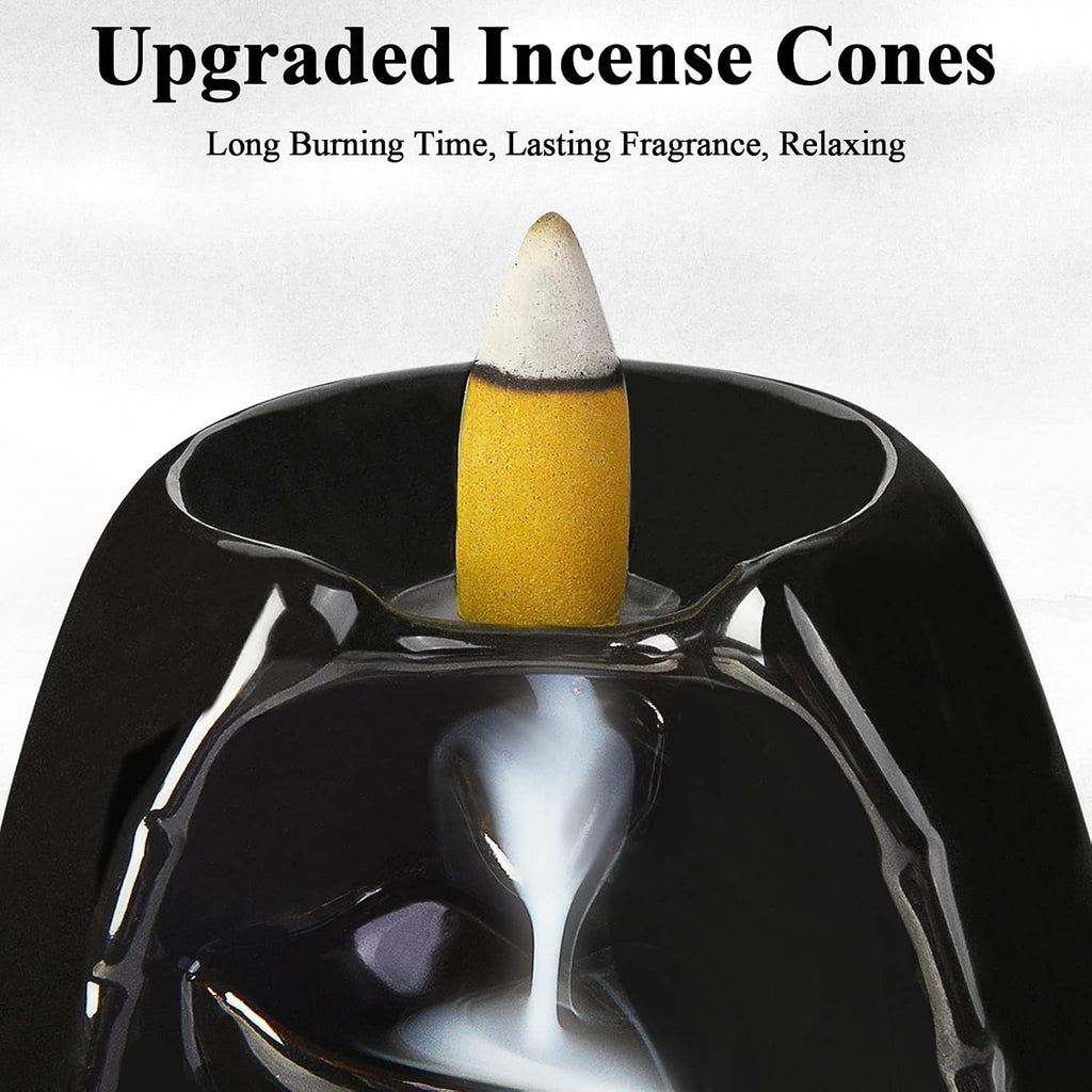 Ceramic Backflow Incense Holder Waterfall Incense Burner, Black - Set of 152