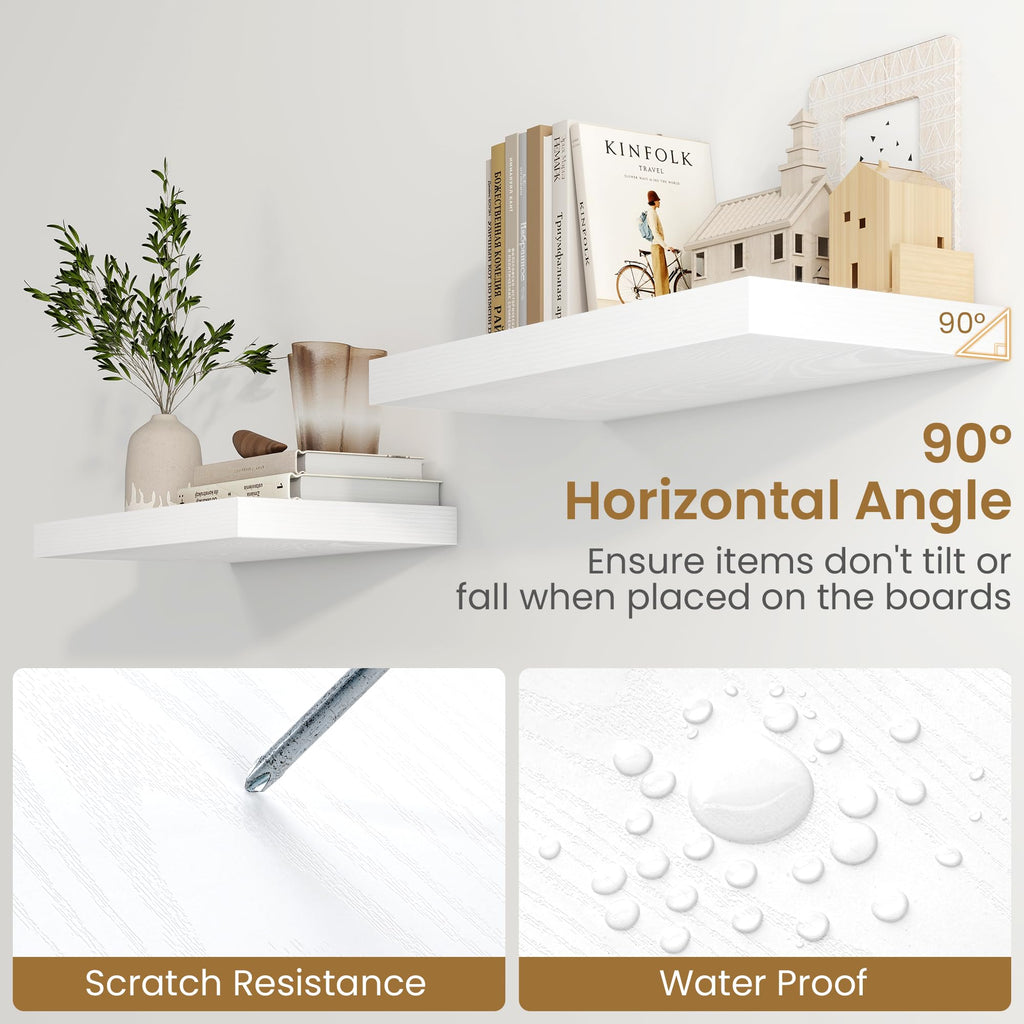 55 Inch Long Floating Shelves White, 9.3" Deep Floating Shelf 2 Pack