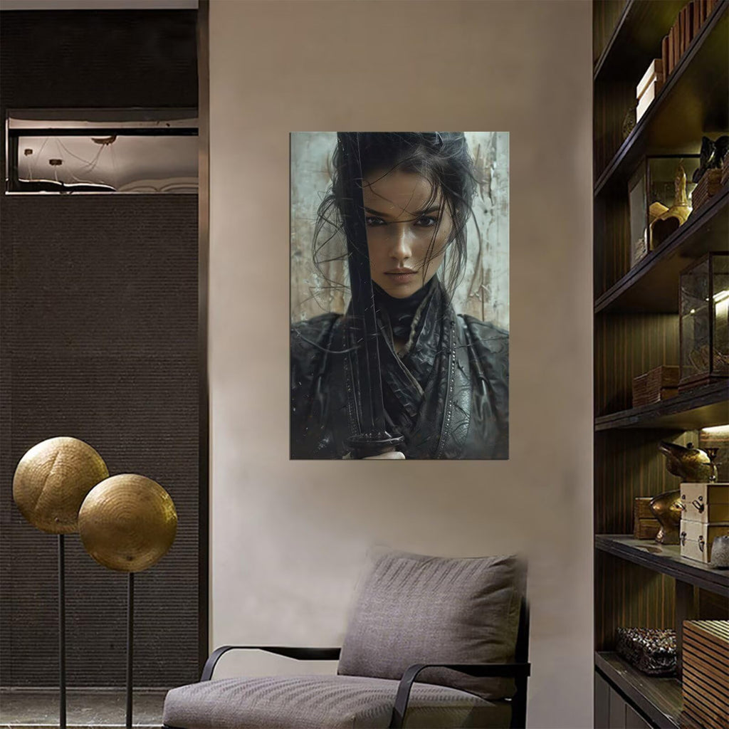 Japanese Female Samurai Wall Art Woman Fight Painting Canvas Prints Warrior Figure Pictures Bushido Posters Japanese
