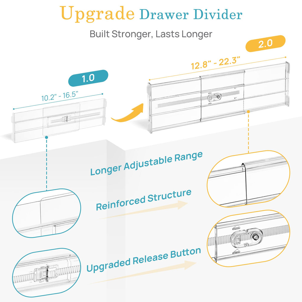 6" Tall Upgrade Drawer Dividers, 12.8"-22.3" Expandable, 8 Pack