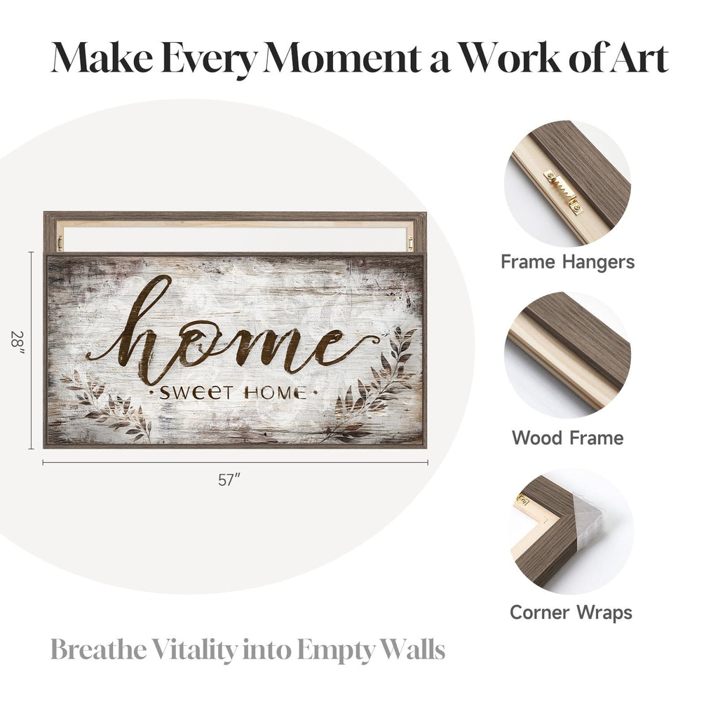 Large Framed Farmhouse Home Sweet Home Wall Art, 60x30 Inch
