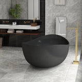 Freestanding 71 Inch Oval Bathtub Stone Resin Soaking Bathtub with Center Drain (Black)