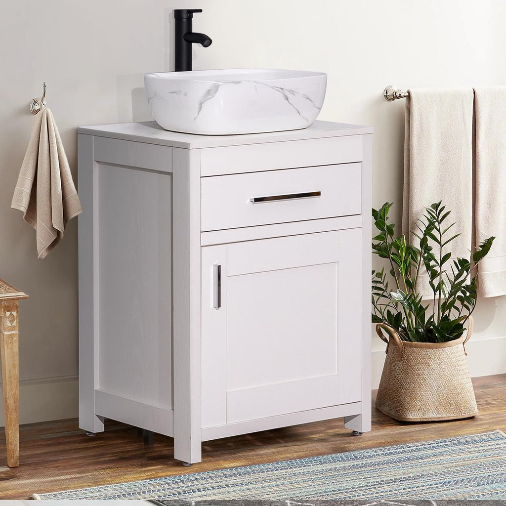 Bathroom Vessel Sink 18'' x 12.6'' Ceramic Porcelain Bathroom Sink Above Counter Basin Washing Bowl with Faucet Pop up Drain Combo, Marble Rectangle A131-B0CLGY45K1