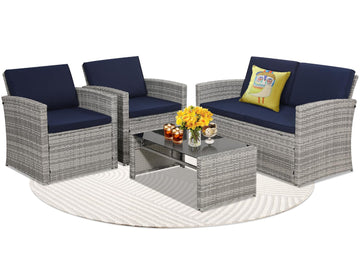 4 Piece Patio Furniture Set, Outdoor Wicker Conversation Set