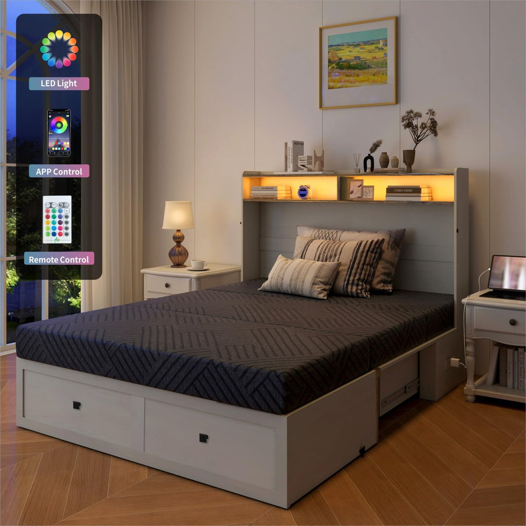 Queen Murphy Bed with Mattress Included with LED Lights & Storage