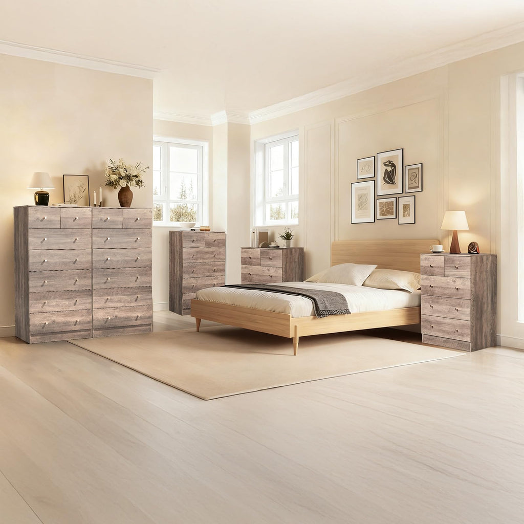 Grey 7 Drawer Tall, Rustic Wood Bedroom Dressers