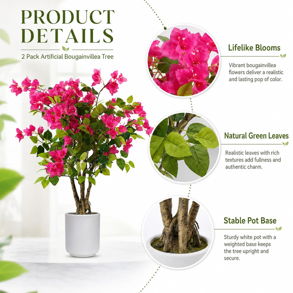 Bougainvillea Tree 2 Pack, 3FT Pink Faux Flowering Plant
