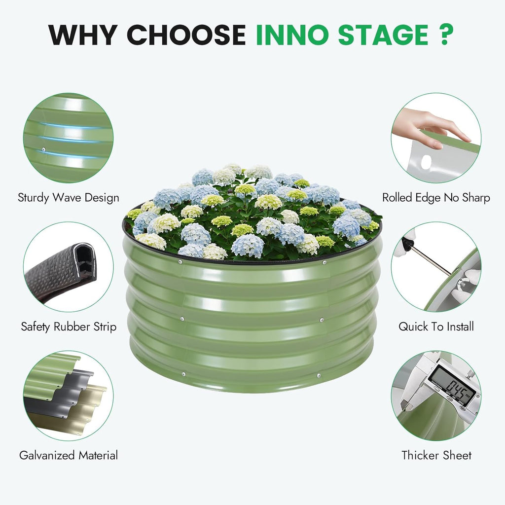 3 Pcs Round Galvanized Raised Garden Beds, 2x2x1ft Olive Green | Metal Planter Bed Outdoor, Raised Beds Kit for
