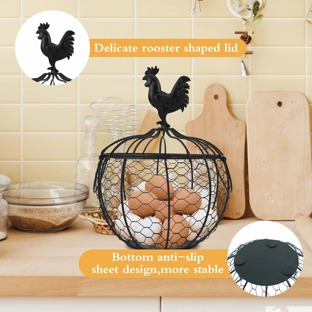 Wire Egg Basket for Gathering Fresh Eggs Collecting Basket With Handle, Decorative Egg Metal Basket for Counter