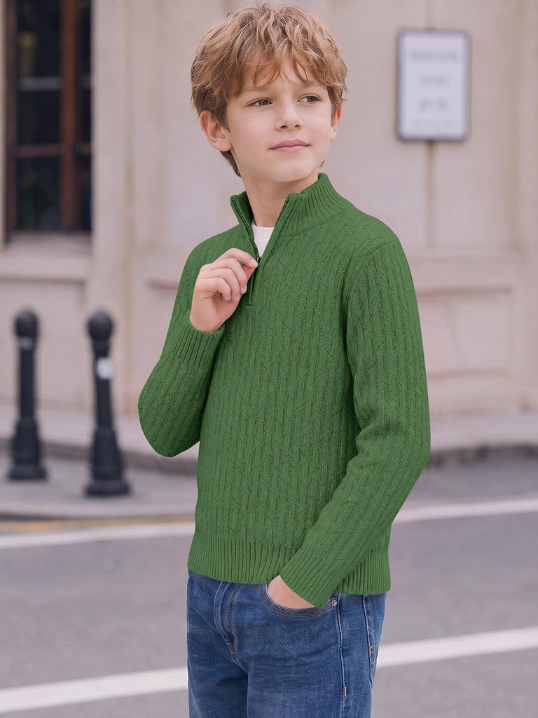 Boys Quarter Zip Sweater Textured Knit Mock Neck Pullover Tops