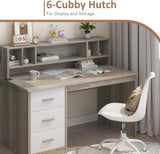 Home Office Desk with Drawers, 46" Small Desk, Computer Desk with Hutch and Drawers, Study Desk with Storage