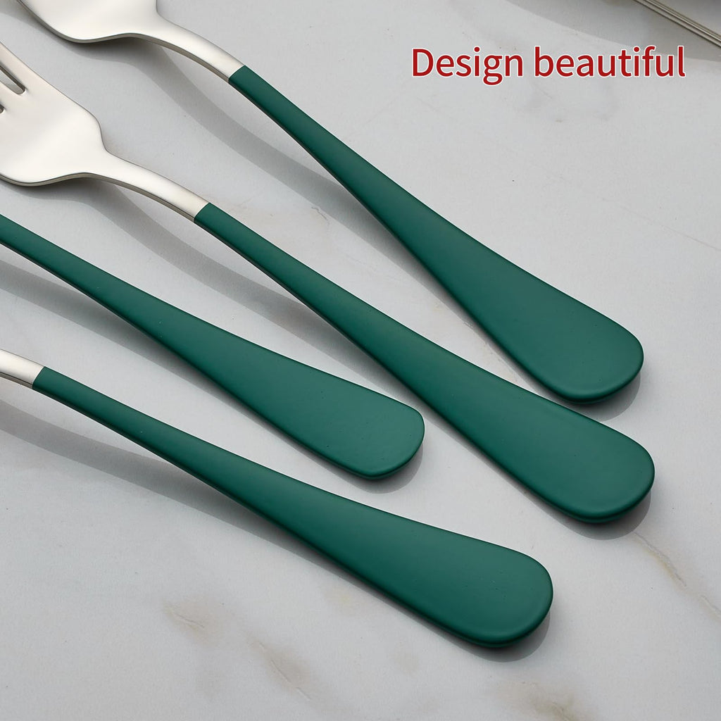 Green Dinner Fork, 18/0 Green handle Stainless Steel Satin Finish 8.1-inch Silverware Flatware Fork Set, Set of 24
