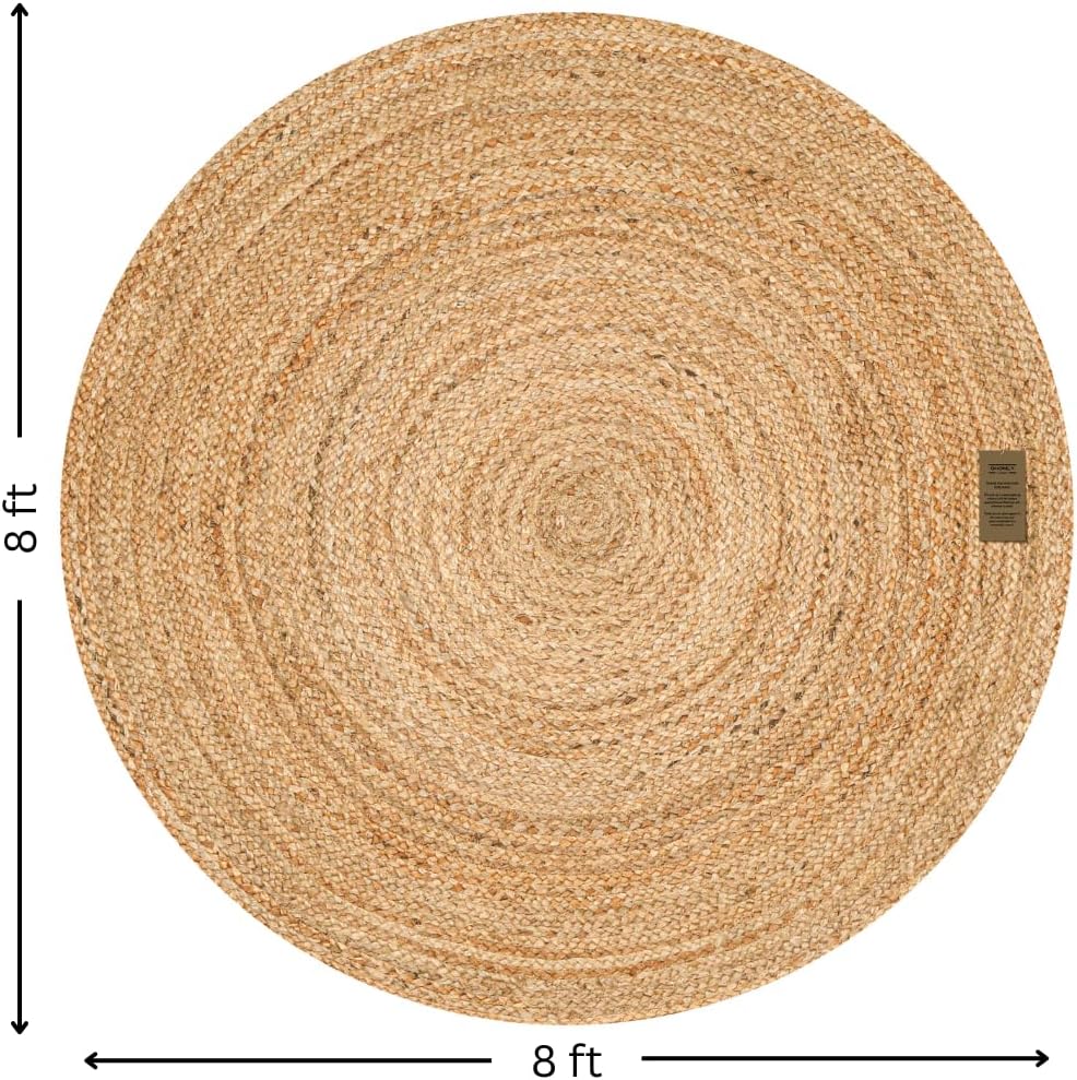 Handcrafted Jute Braided Rug 8 Feet Round - 100% Natural Jute Area Rug - Rustic Farmhouse Boho Accent Rug Bedroom