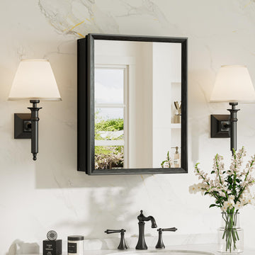 14 x 18 Recessed Medicine Cabinet, Assembly Required, Black Bathroom Medicine Cabinet with Mirror, Stepless