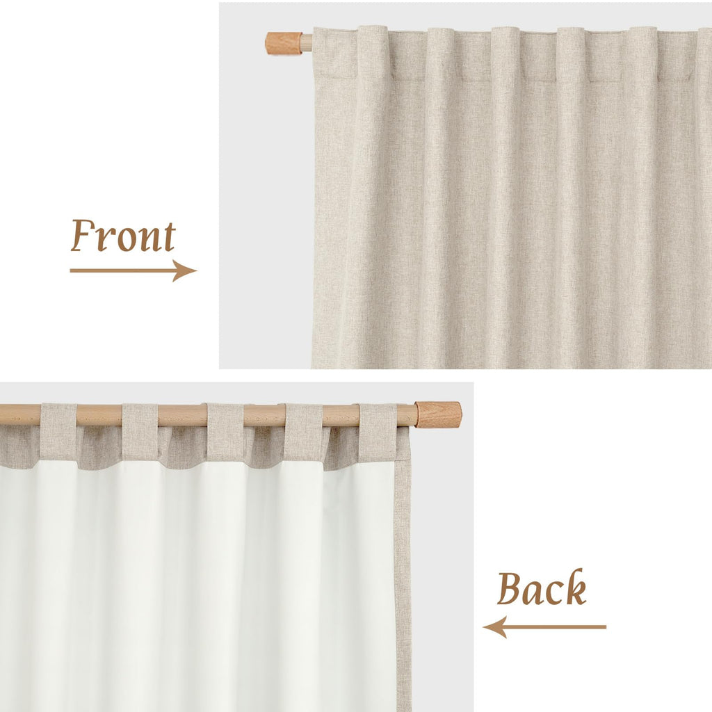 100% Blackout Linen Curtains for Cafe 40 Inch Length 2 Panels