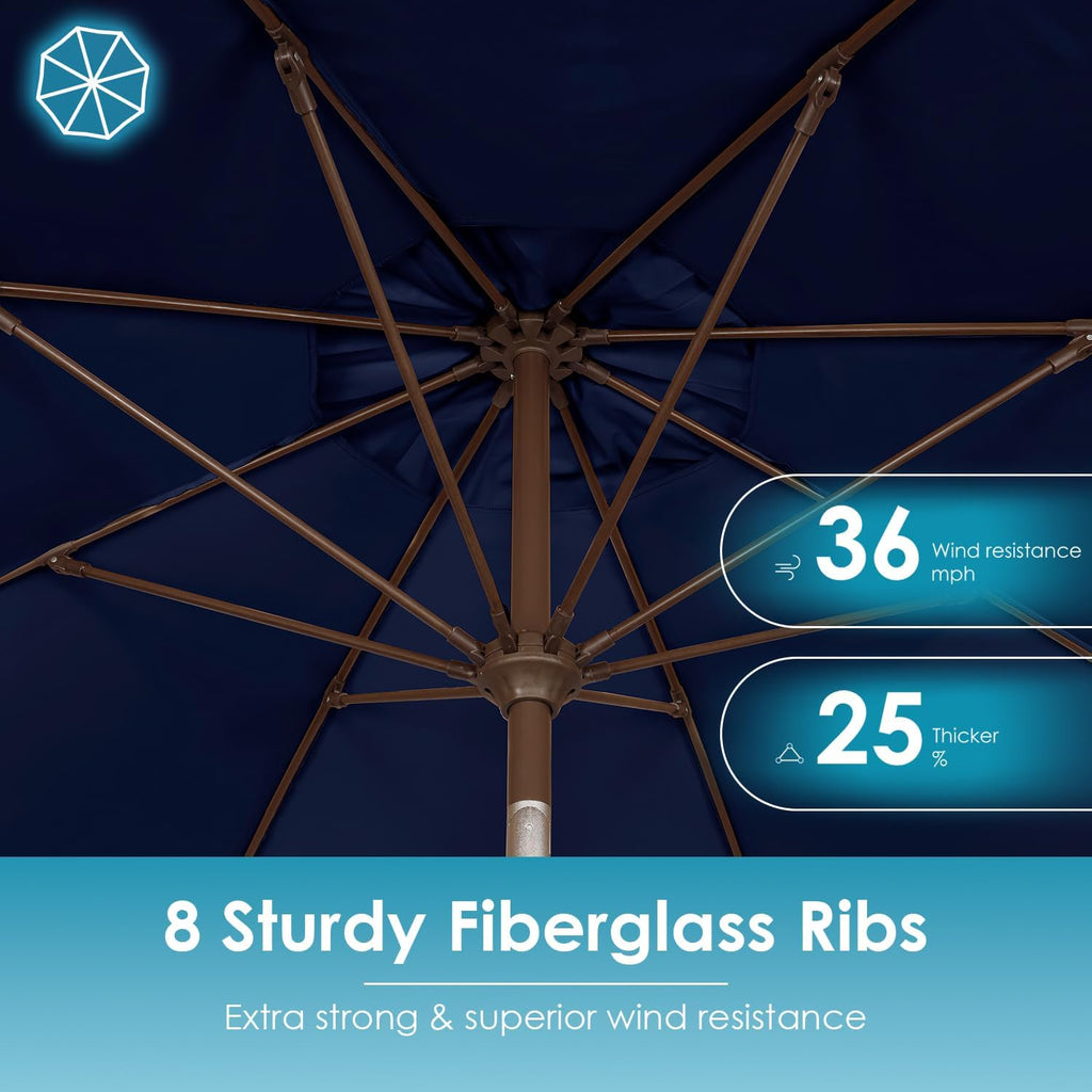 9-FT-Patio-Umbrella | Outdoor-Table-Umbrellas | 8 Sturdy Fiberglass Ribs | Push Button Tilt & Crank | Waterproof