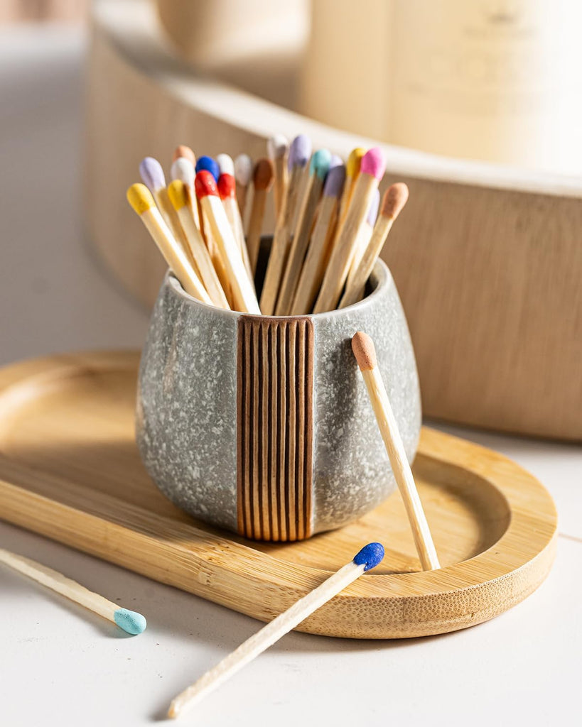 Match Holder with Striker, Ceramic Matchstick Container - Set of 2