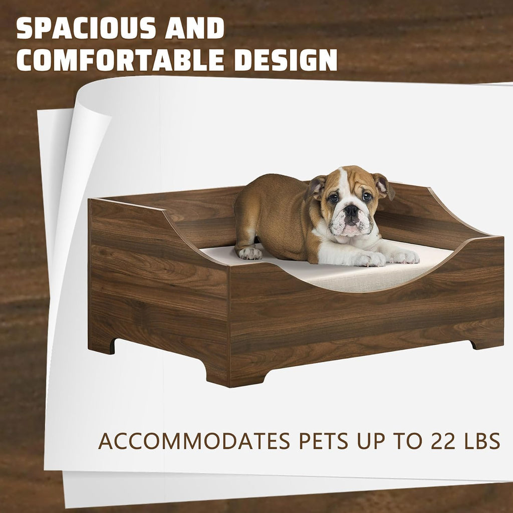 Elevated Dog Bed Frame for Medium Dogs, Wooden Dog Bed with Mattress, 36" Wide Mid-Century Modern Pet Sofa Bed