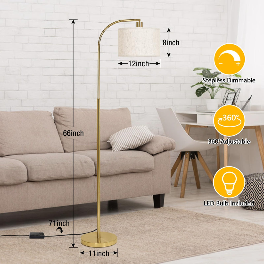 LED Floor Lamp Fully Dimmable Modern Standing Lamp Arc Floor Lamp with Adjustable Drum Shade, Tall Pole Reading Lamp