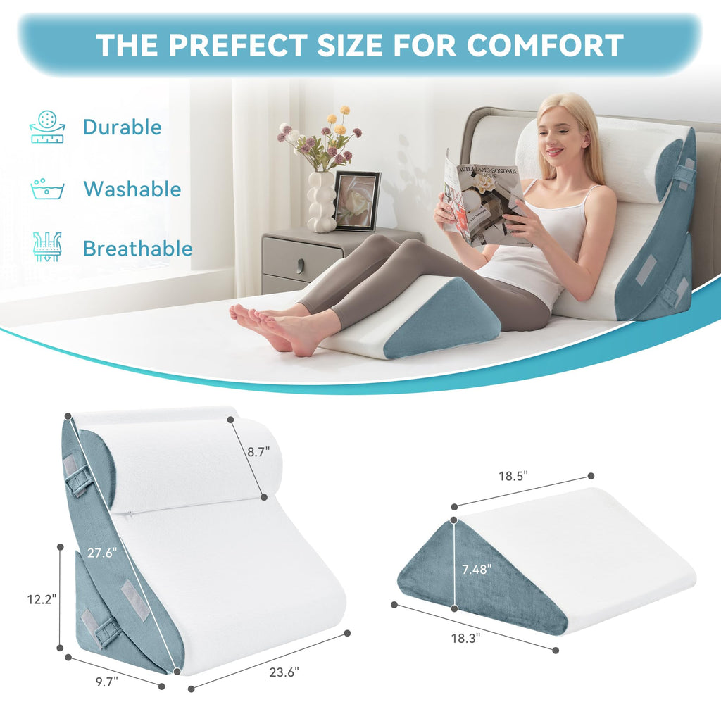 4PCS Orthopedic Bed Wedge Pillow Set for After Surgery, Memory Foam Support Pillow for Back, Neck and Leg Pain