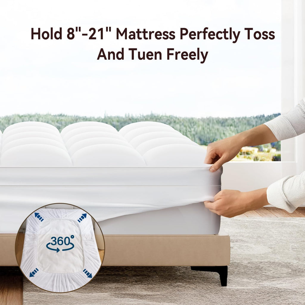 Full Mattress Topper, Thick Pillow Top Mattress Pad, Plush Comfort | Full Size Bed Topper with Deep Pocket