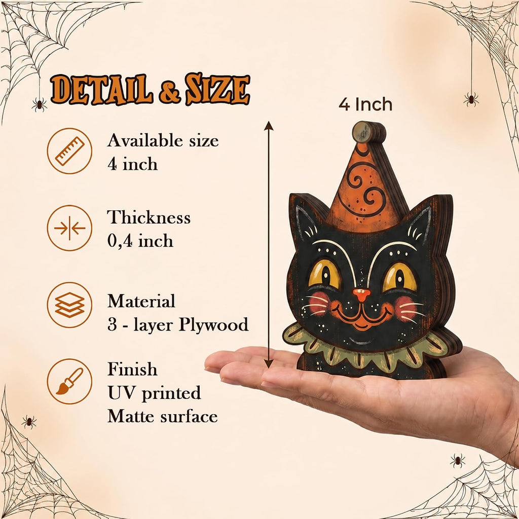 Wooden Halloween Decor Small Halloween Signs Indoor Decor Black Cat Pumpkin - Set of 3