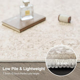 3x5 Washable Area Rug Beige Vintage Neutral Distressed Non Slip Low Pile Floral Retro Indoor Carpet 