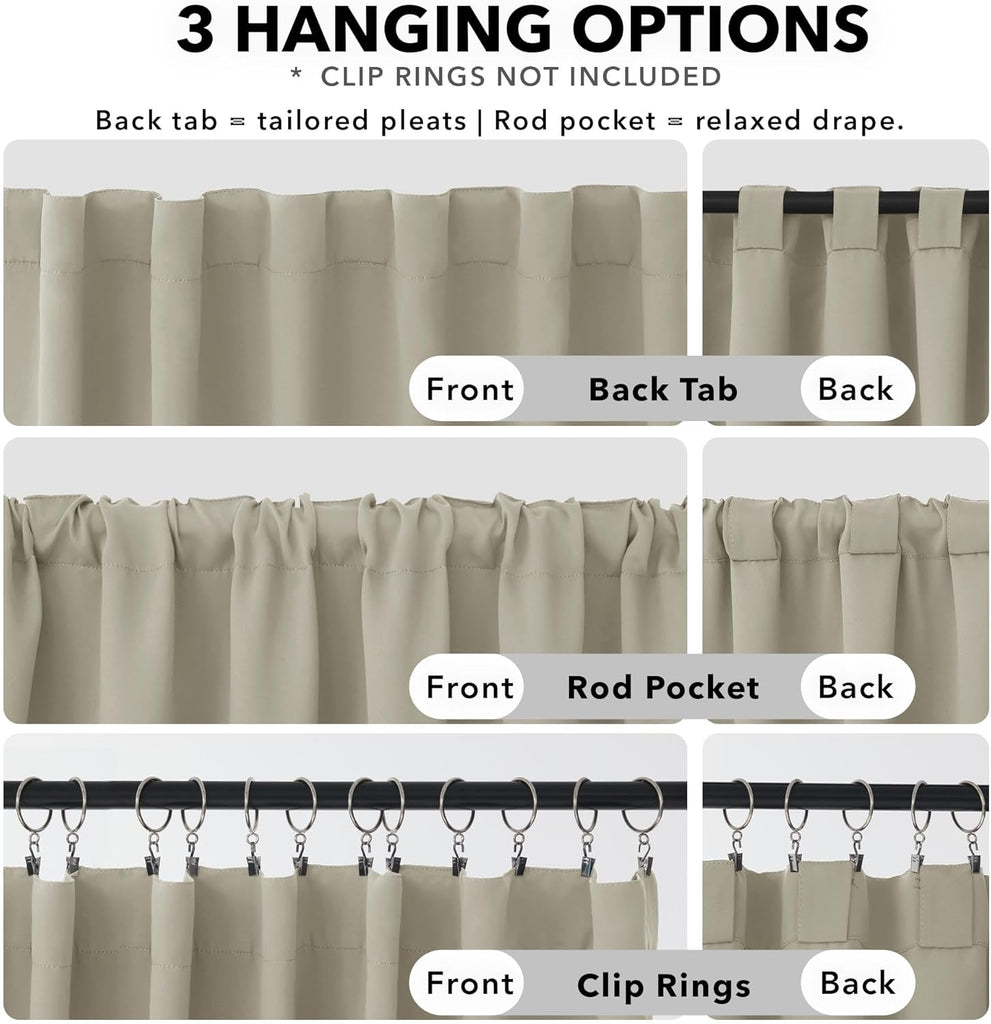Room Darkening Curtains for Sliding Glass Door, Light Beige Light Filtering Thermal Drapes 84 Inches Long, Back Tab