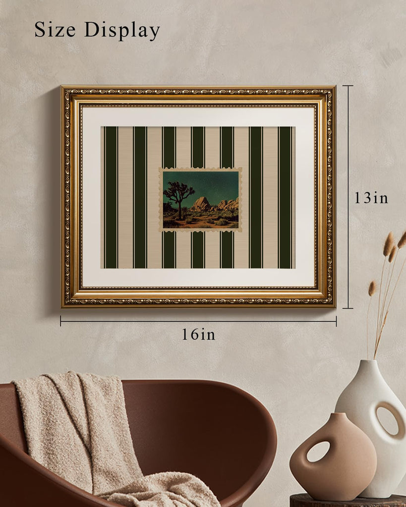 Gold Framed Wall Art, Western Scenic Stamps Canvas Print Home Decor Vintage Art Painting Picture Bathroom Wall Decor