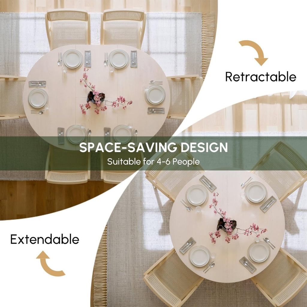 Extendable Dining Table Round-to-Oval 39"-55" with Pedestal Base - Seats 4-6, Wash White Finish, Smooth Rounded Corners