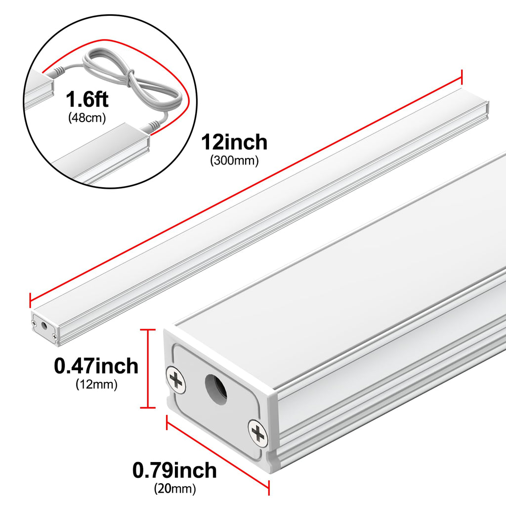 Dimmable LED Under Cabinet Lights 2700K, 3 Pcs 12" Linkable
