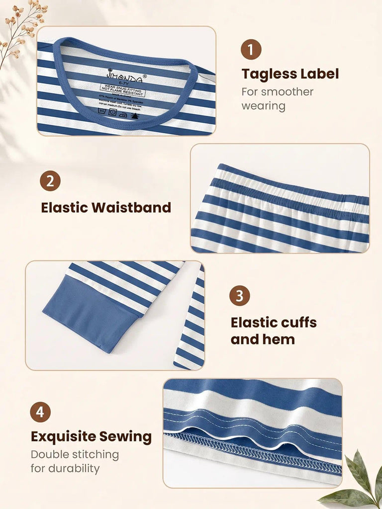 Bamboo Viscose Kid Pajamas Set Boy/Girl Sleepwear(Blue striped,4T)