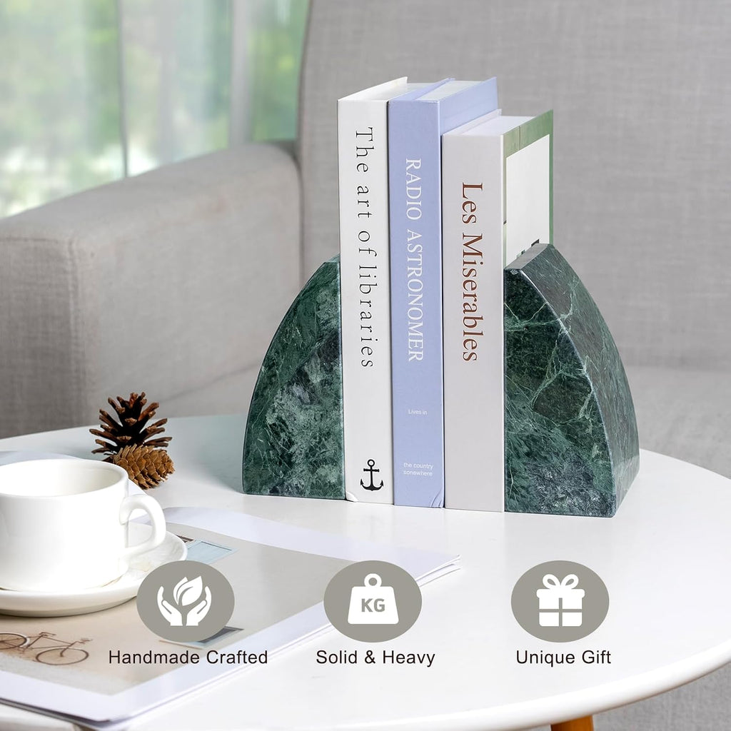 Marble Bookends for Shelves, 8Lbs Large Stone Bookends for Heavy Books, Non-Slip Heavy Duty Book Stopper, Modern