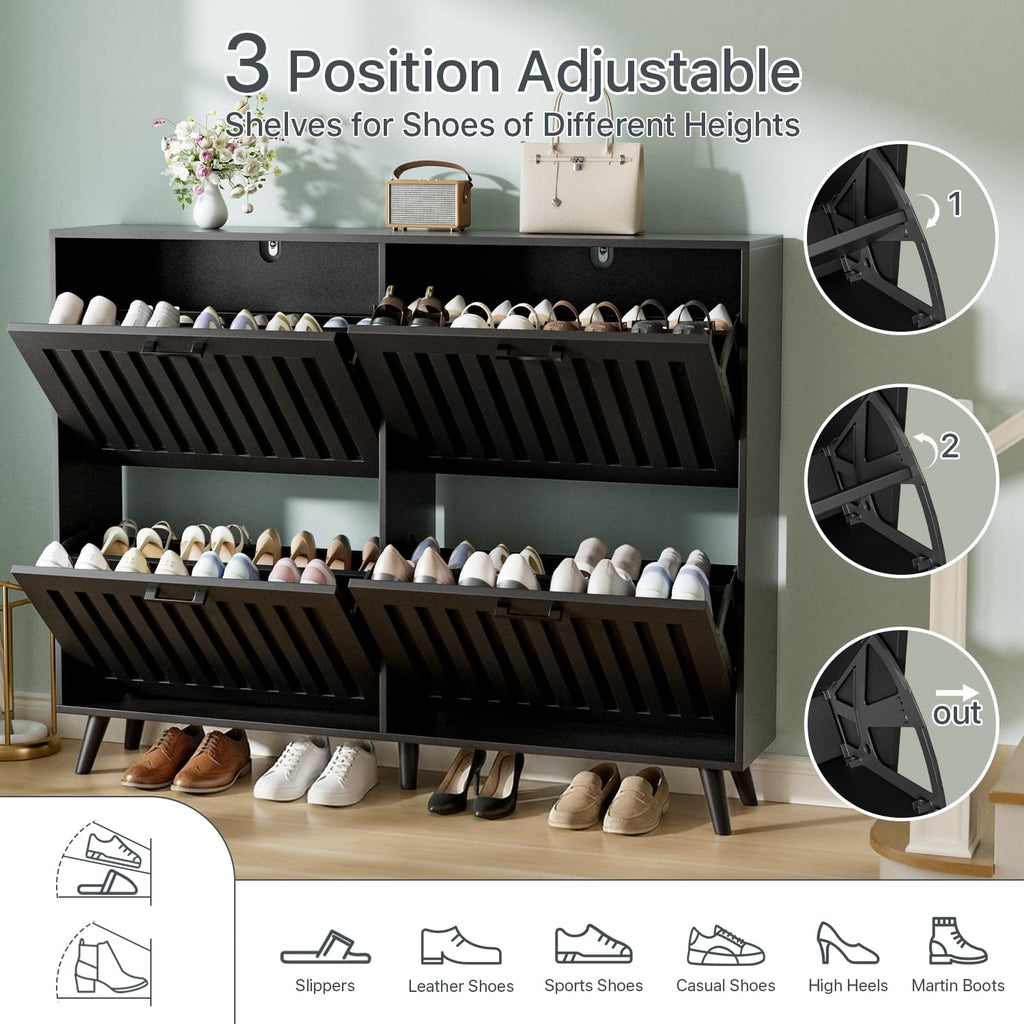 Shoe Storage Cabinet Narrow Shoe Rack Cabinet 4 Flip Drawers