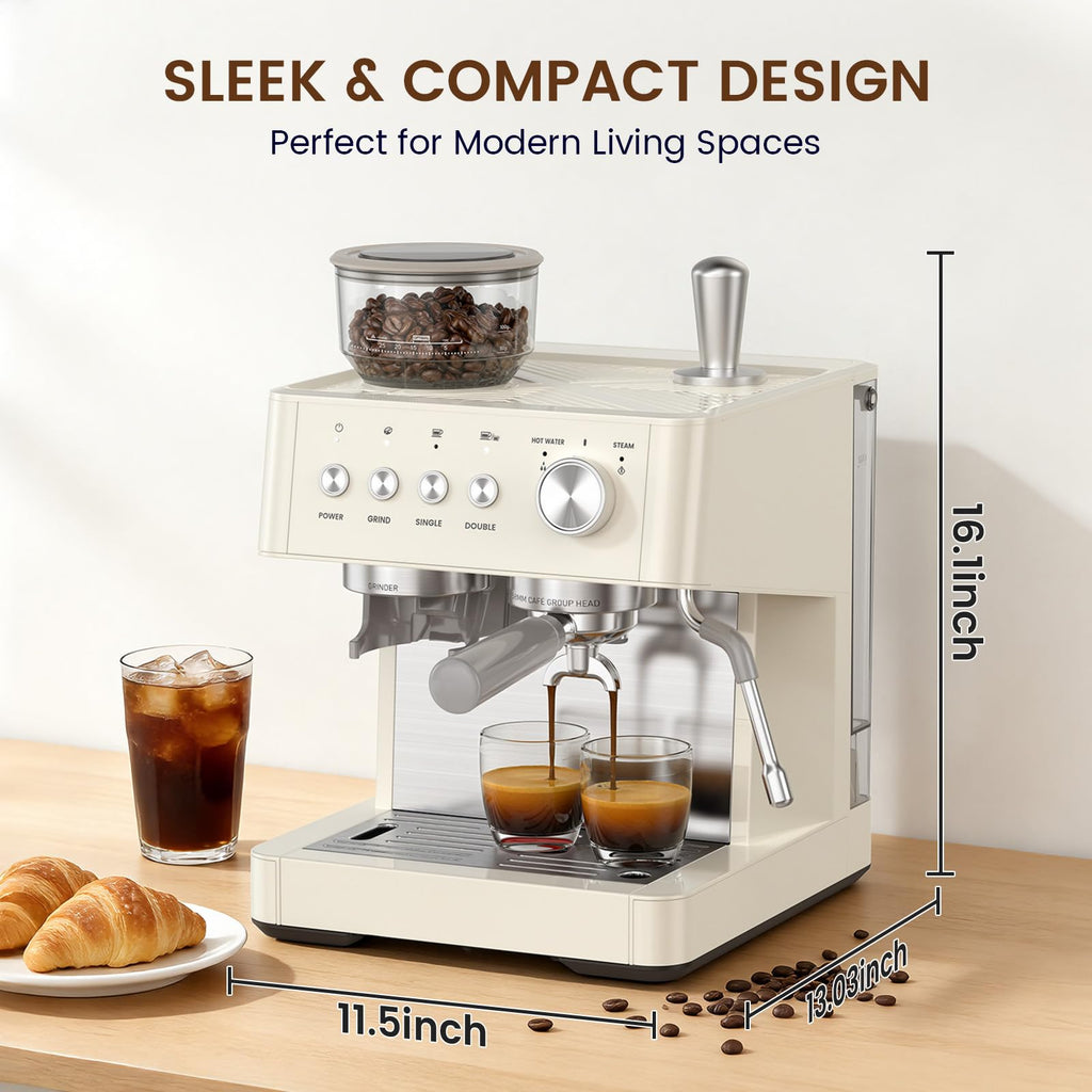 20-Bar Espresso Machine with Grinder, Automatic Coffee Maker Combo, Removable 77.8oz Water Tank, Milk Frothing Steam