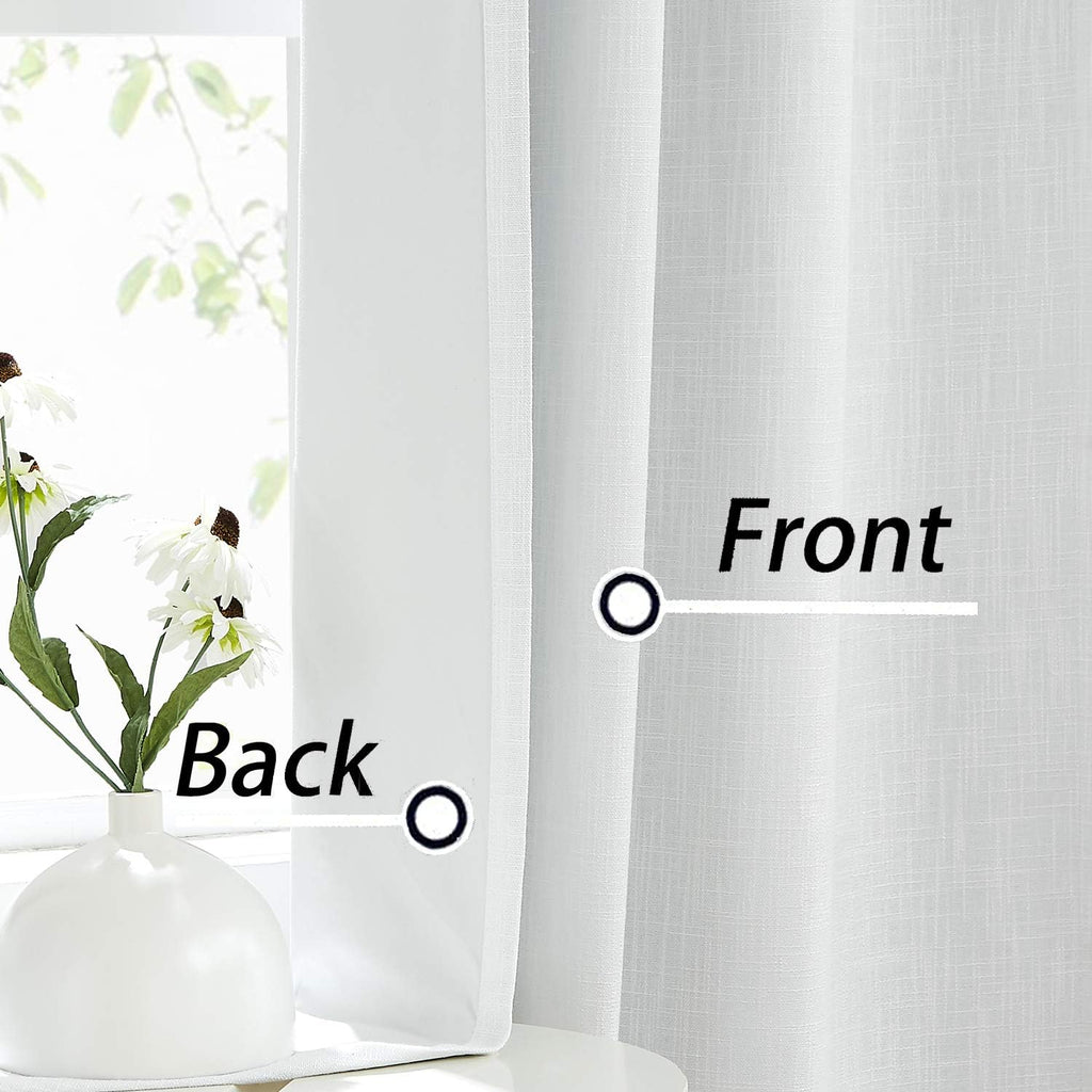 Full Blackout Window Curtains - Noise Reducing, Thermal Insulated, Heavy Linen Texture, 8 Grommets, Cream White, 50"