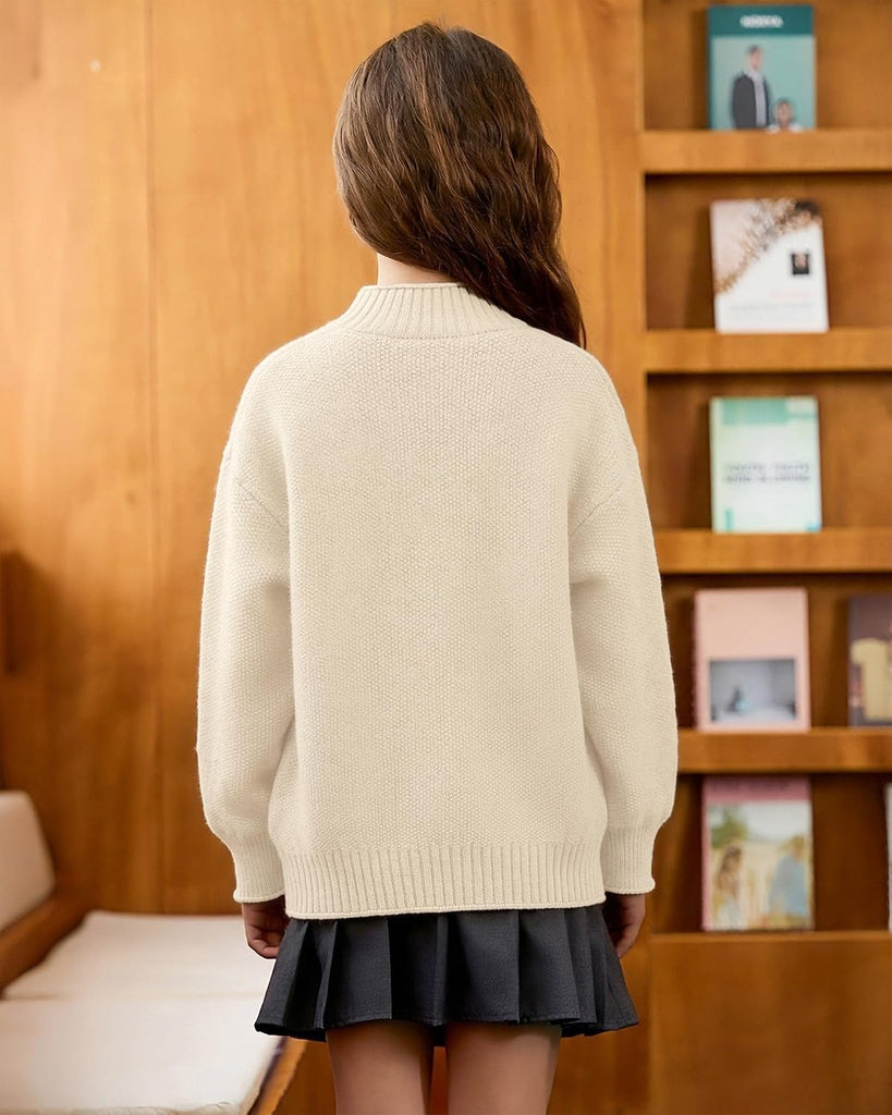 ‌Girls Crew Neck Sweaters, Cozy Knit Pullover Long Sleeve Tops for Fall Winter, Trendy Soft Teen Kids Sweater