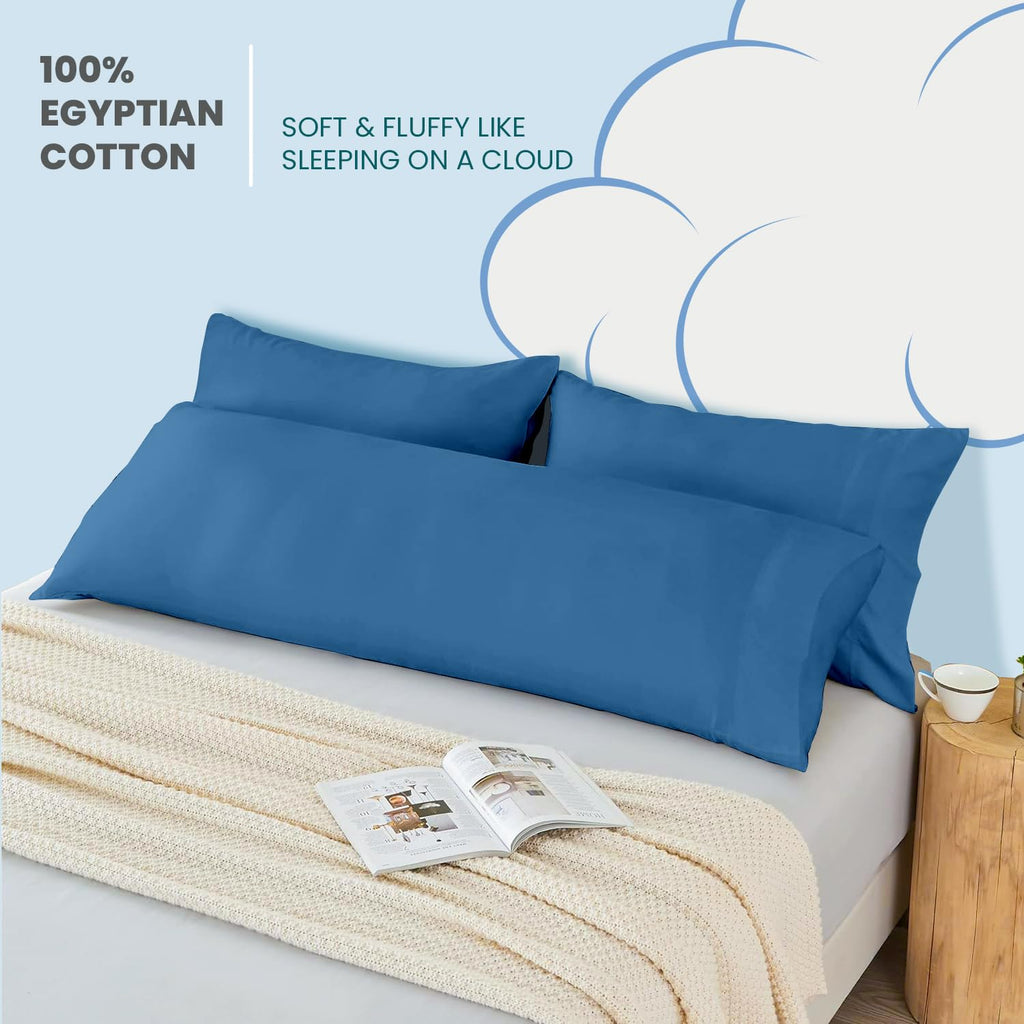 Body Pillow Cover - 500 Thread Count Egyptian Cotton Long Pillowcase with Hidden Zipper Closure - Soft, Breathable &